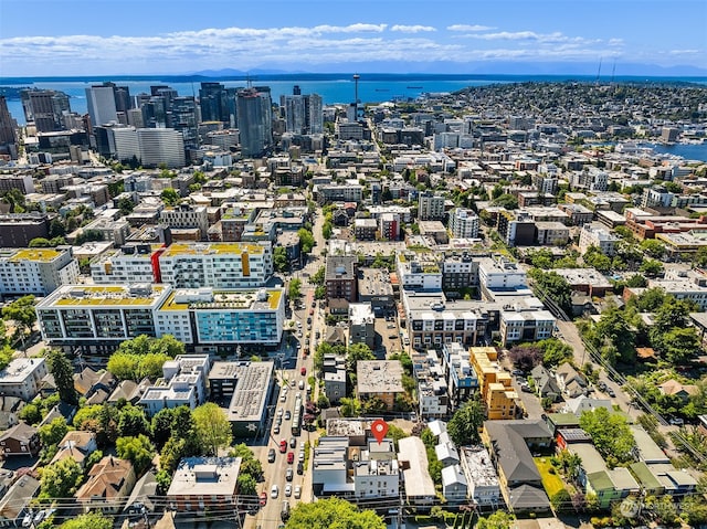 bird's eye view featuring a water view