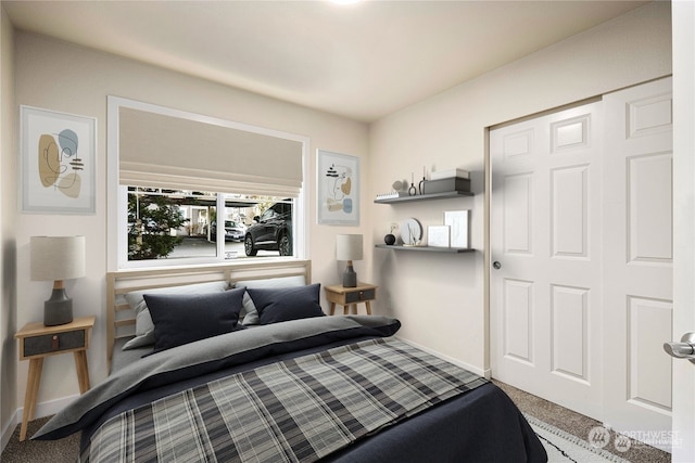 carpeted bedroom with a closet