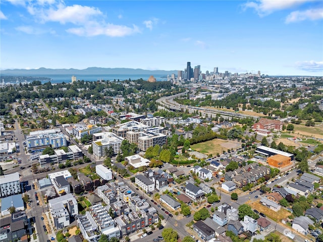 drone / aerial view featuring a mountain view