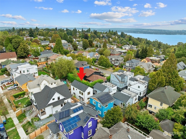 aerial view featuring a water view