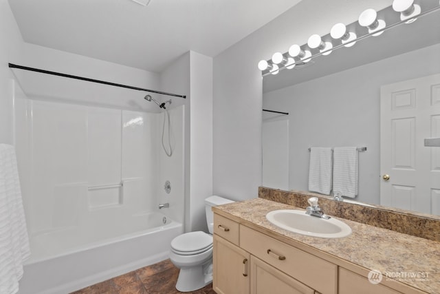 full bathroom featuring vanity, toilet, and tub / shower combination