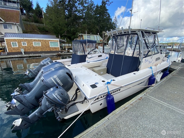 view of dock with a water view