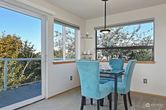 dining area with a healthy amount of sunlight and carpet flooring