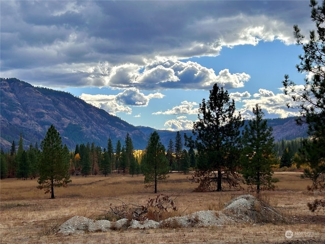 view of mountain feature with a rural view