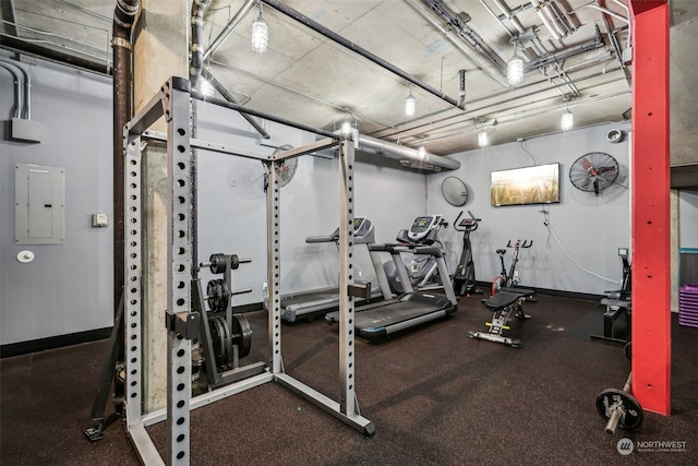 gym with electric panel