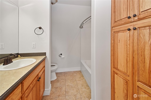 full bathroom featuring vanity, toilet, tile patterned floors, and shower / tub combination