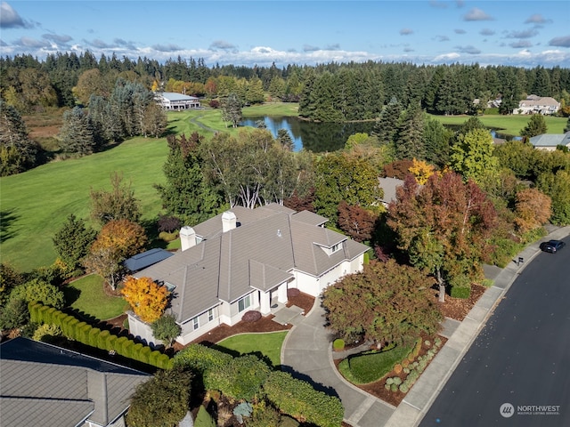 aerial view with a water view