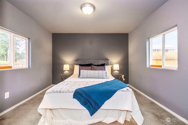 carpeted bedroom with multiple windows