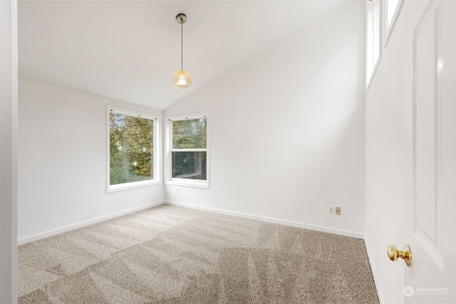 empty room featuring lofted ceiling and carpet floors