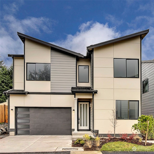 contemporary home with a garage