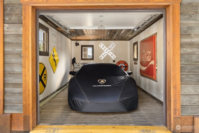 garage with wooden ceiling