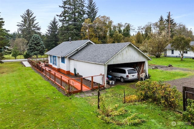 view of property exterior featuring a lawn and a carport