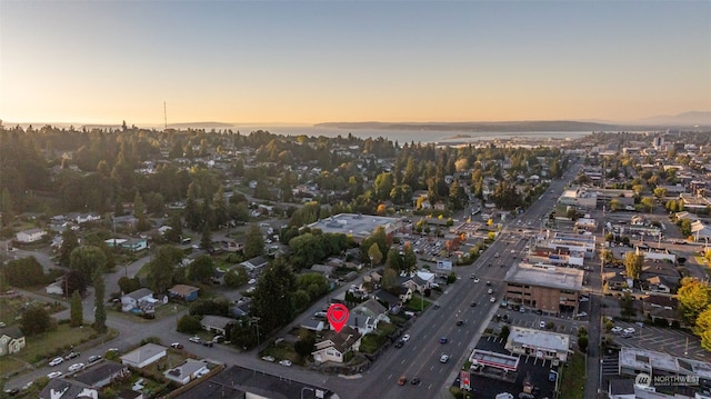 view of aerial view at dusk