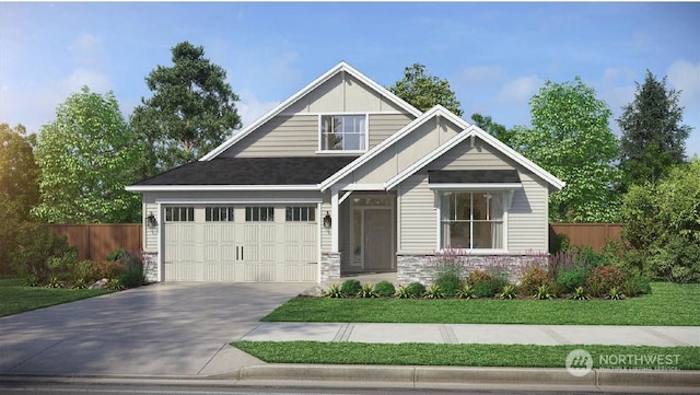 view of front facade with a front yard and a garage