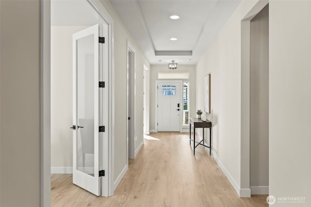 6361LOT257 Great Glen Rd SW, Port Orchard, WA 98367 - corridor featuring light wood-style flooring, baseboards, and recessed lighting