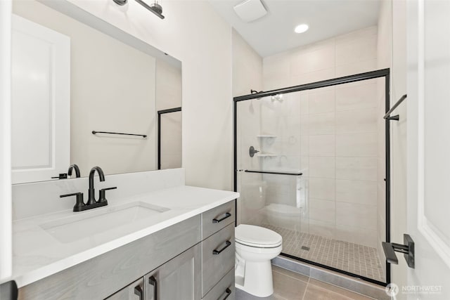 6361LOT257 Great Glen Rd SW, Port Orchard, WA 98367 - full bathroom with vanity, toilet, tile patterned floors, recessed lighting, and a shower stall