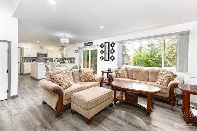 living room with hardwood / wood-style floors and a healthy amount of sunlight