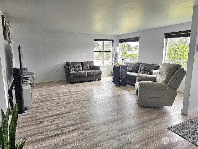 living room featuring light wood-type flooring and plenty of natural light