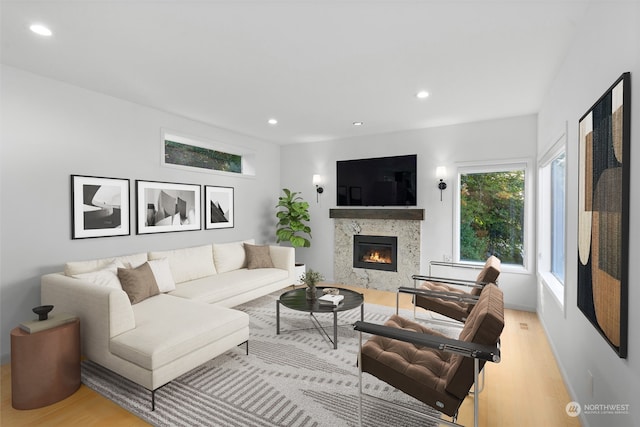 living room featuring light wood-type flooring