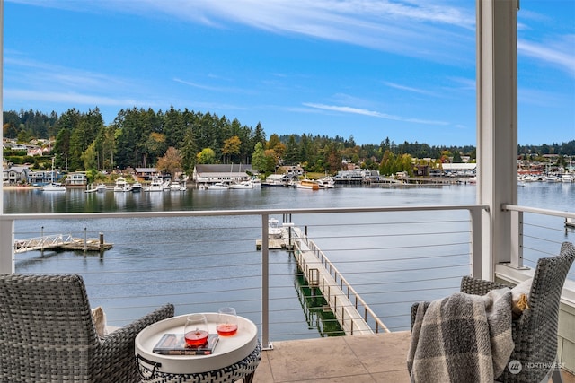 dock area featuring a water view