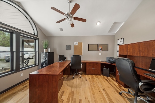 37122 237th Pl SE, Enumclaw, WA 98022 - office space with lofted ceiling, light wood finished floors, and a ceiling fan