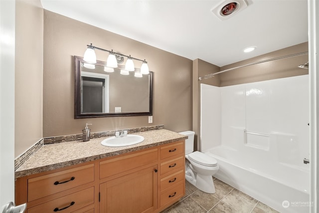 full bathroom with tile patterned flooring, vanity, toilet, and bathing tub / shower combination