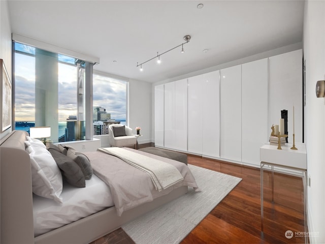 bedroom with dark wood-type flooring