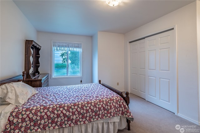 carpeted bedroom featuring a closet