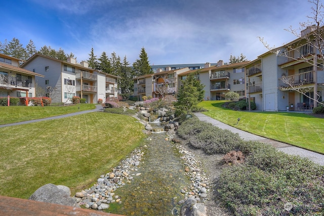 view of community featuring a residential view and a lawn