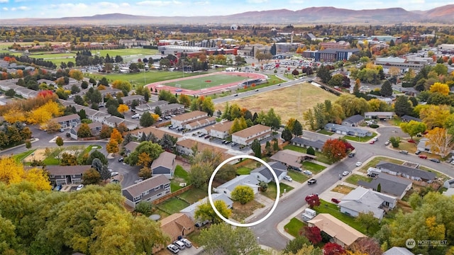 drone / aerial view with a mountain view