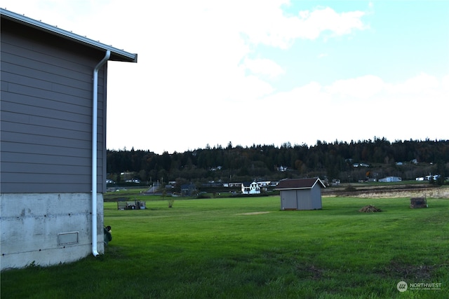 view of yard with a storage unit