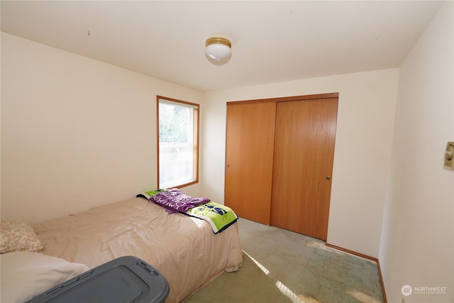 carpeted bedroom with a closet