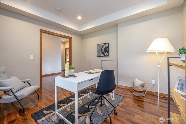 office area featuring wood finished floors and recessed lighting