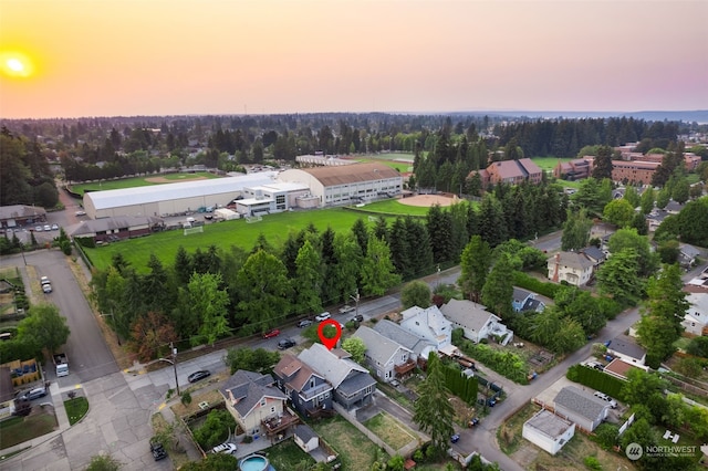 view of aerial view at dusk