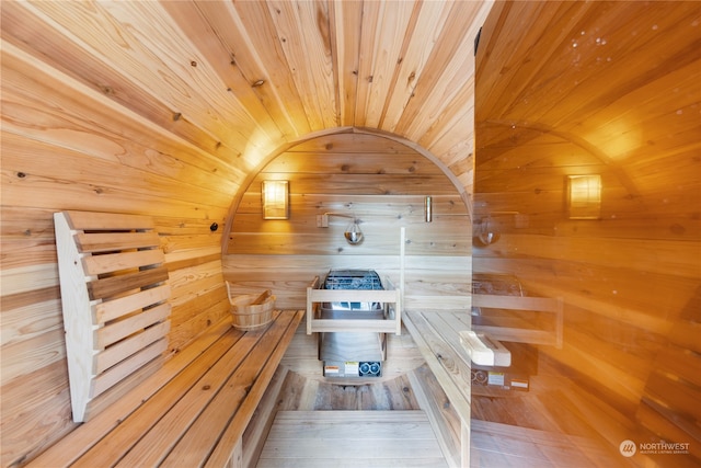 view of sauna with hardwood / wood-style flooring