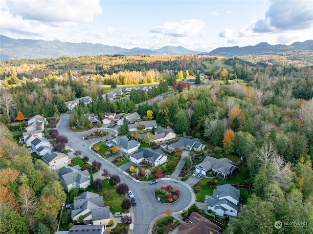 bird's eye view with a mountain view