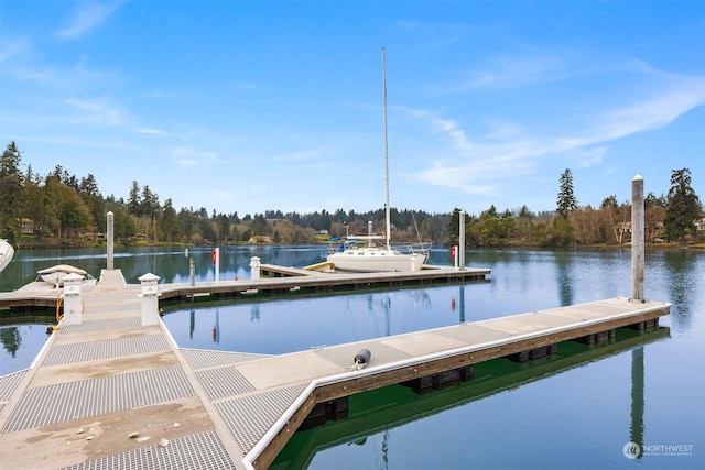 view of dock with a water view