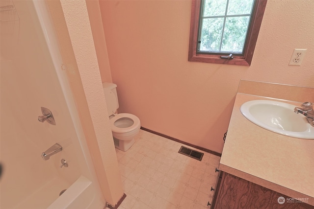 full bathroom featuring vanity, shower / bathtub combination, and toilet