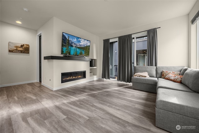 unfurnished living room featuring wood-type flooring