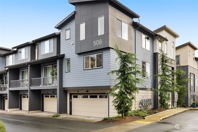 view of building exterior featuring a garage