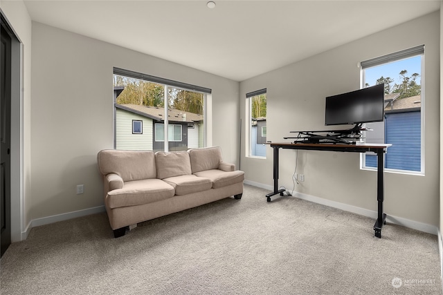 living room with light carpet and plenty of natural light