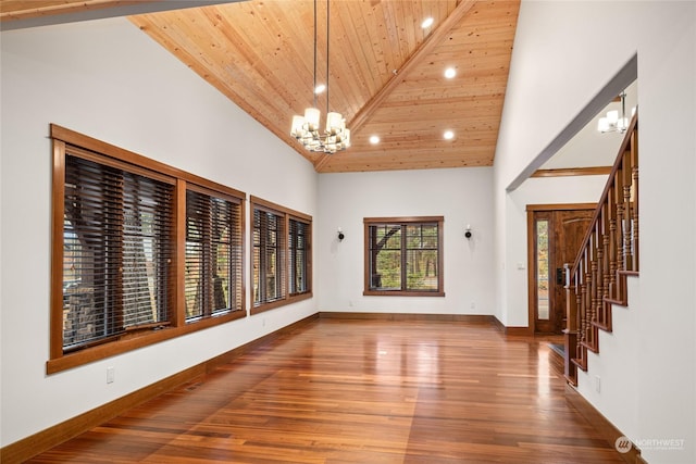 1251 Pinegrass Loop, Cle Elum, WA 98922 - interior space featuring wood ceiling, high vaulted ceiling, a notable chandelier, baseboards, and recessed lighting