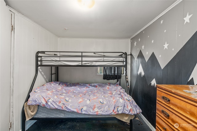 bedroom featuring crown molding