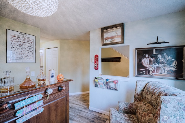 interior space featuring hardwood / wood-style floors and a textured ceiling