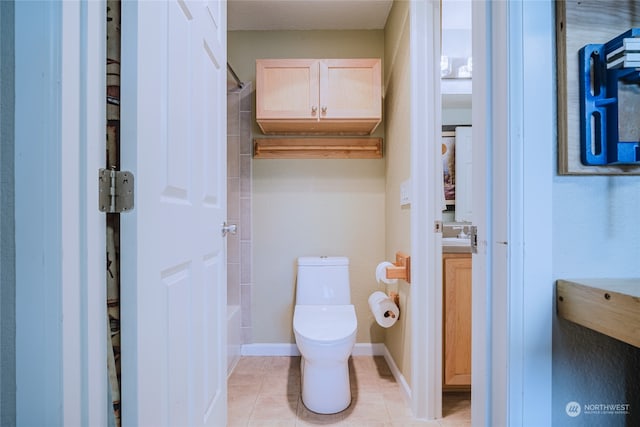 full bathroom featuring tile patterned flooring, vanity,  shower combination, and toilet