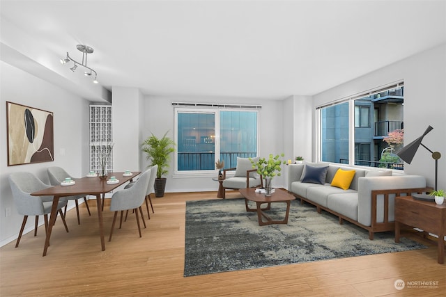 living room with light hardwood / wood-style flooring