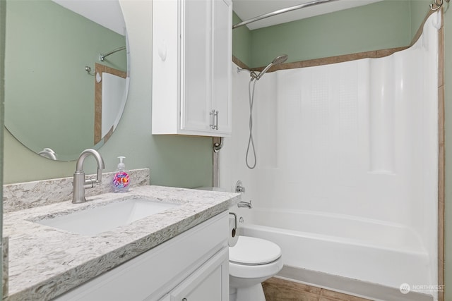 full bathroom with vanity, toilet, bathing tub / shower combination, and tile patterned flooring