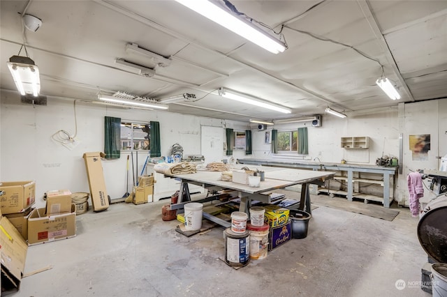 basement featuring a workshop area