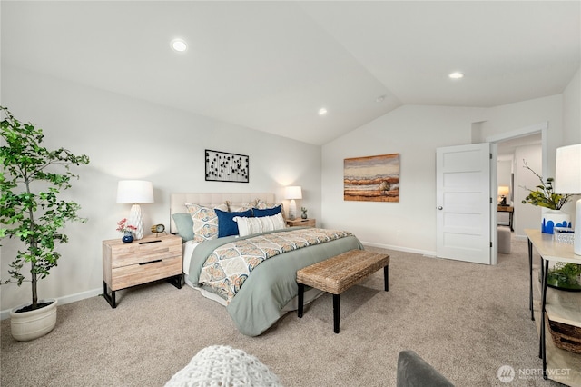 14714 88th Way SE Unit 3, Yelm, WA 98597 - bedroom featuring carpet floors, vaulted ceiling, and recessed lighting