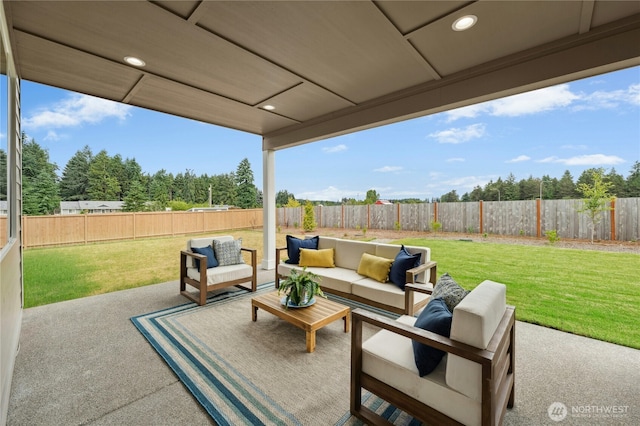14714 88th Way SE Unit 3, Yelm, WA 98597 - fenced backyard featuring outdoor lounge area and a patio area